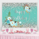 Silber Diamanten Blau Blumen Cyan Geburtstag Hintergrund